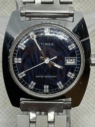 Vintage 1975 TIMEX SPRITE Men's Wristwatch With Blue Marbled Dial