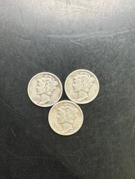 3 Mercury Dimes 1945, 1945-d, 1945-S