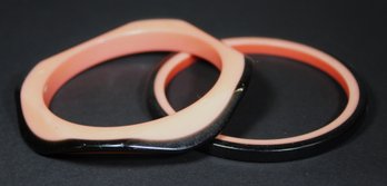 Vintage 1960s Black And Pink Plastic Bangle Bracelets