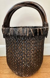 Large Antique Chinese Willow Weaved Basket With Certificate Of Authenticity