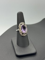 Amazing Amethyst & Marcasite Sterling Silver Cocktail Ring