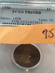 Lincoln Reverse Wheat  (1909-1958)  1950 1C PCGS  Pr65RB