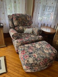 Floral Upholstered Chair And Ottoman