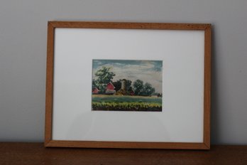 Small 9x12 Framed & Matted Farm Scene Watercolor