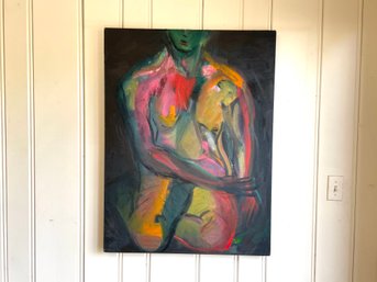 Polychromatic Kneeling Figure Oil On Canvas