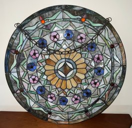 Gorgeous 29 In Round Stained Glass Panel