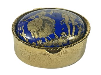 Limoges Cobalt And Gold Porcelain Lidded Pill Box