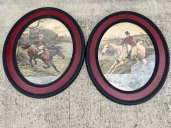 Pair Of 1930s English Riding Scene Painted Plaster Panels