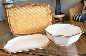 Woven Tray With Melamine Bowl And Platter