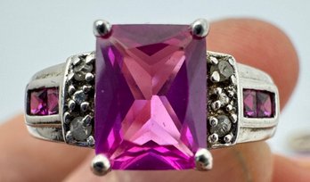 SIGNED ROSS SIMONS PINK SAPPHIRE DIAMOND ACCENT RING - Sterling Silver