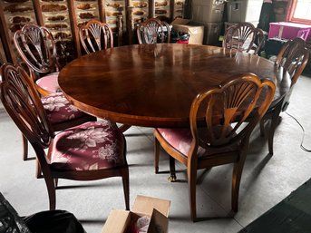 Fabulous Round Antique Wooden Walnut Table With 8 Chairs