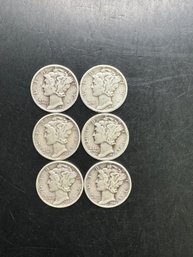 6 Mercury Dimes 1940, 1941, 1942, 1943, 1944, 1945