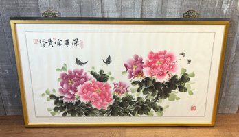 Beautiful Framed Chinese Peony Watercolor