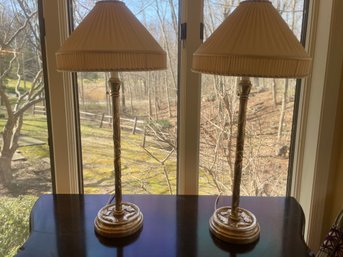Set Of Two Gold Floral Base Mid Century Table Lamps 28'
