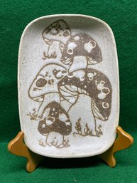 Vintage 1960s Glazed Ceramic Mushroom Platter/Plate. Signed AD By Artist. Measures 6' X 8 1/4'.