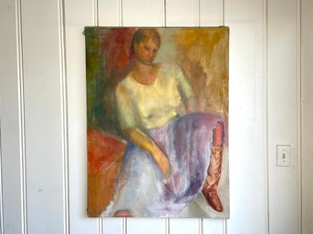 Lady In Cowboy Boots Oil On Canvas