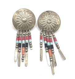 Vintage Native American GT Designer Sterling Silver Fringe Earrings