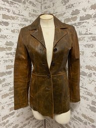 Vintage Distressed Vera Pelle Italian Leather Jacket - Ladies Small