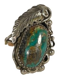 Vintage Native American Indian Green Turquoise Ring With Feather Design