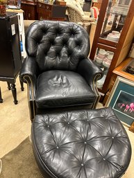 Beaautiful Hancock & Moore Black Leather Chair And Ottoman