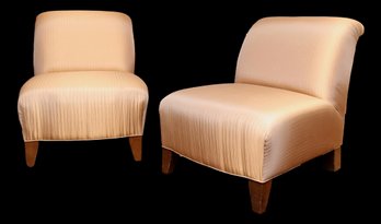 Pair Of Silky Deco Style  Glam Champagne Slipper Chairs