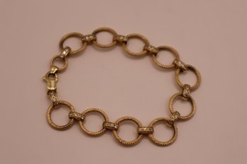 14K Yellow Gold With Clear Stones Bracelet Marked Italy Caoduro (13.8 Grams Total Weight)