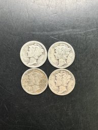 4 Mercury Dimes 1920, 1924, 1926, 1927