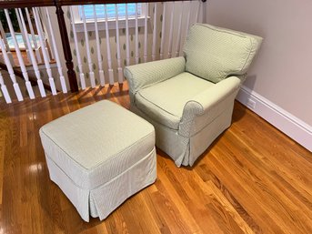 Hitchcock Chair And Ottoman With Green And White Checkered Slipcover