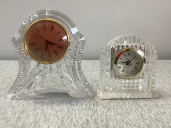 Pair Of Quartz Cut Crystal Clocks