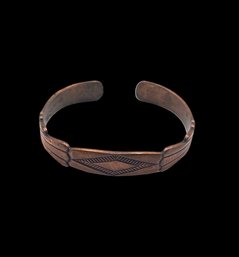 Vintage Native American Solid Copper Etched Cuff Bracelet