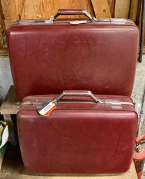 2 Pc Set Vintage American Tourister Cranberry Luggage W/boxes