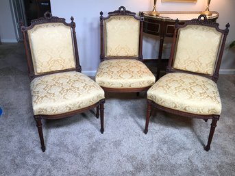 Three Incredible Antique French Style Chairs With Exquisite Wreath & Berries Carvings - Custom Upholstery