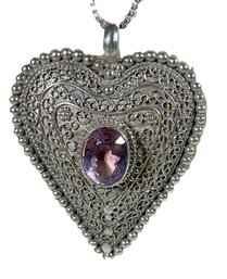 Heavy And Massive Heart Shaped Amethyst Pendant Chain Necklace