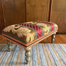 An Upholstered Bench With Faux Painted Legs