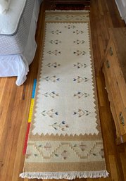 Kilim Dhurrie White And Tan Wool Runner Area Rug 2ft7inx8ft2in Clean Excellent Condition