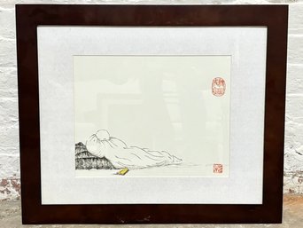 A Vintage Asian Hand Colored Etching