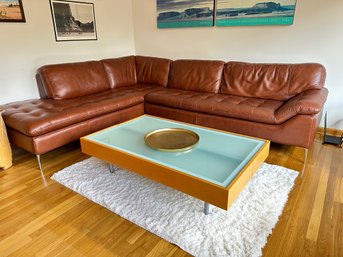 Exquisite Mid Century Style Brown Leather Sofa