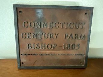 BISHOP 1805 Connecticut Century Farm Bronze Plaque ~ Very Heavy ~