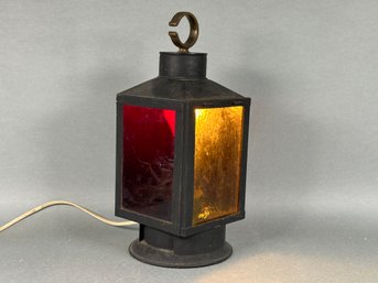 A Beautiful Vintage Red Colored Glass Lantern, It Works!