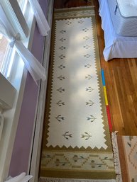 Kilim Dhurrie White And Olive Greenish Wool Runner Area Rug 2ft7inx9ft9in Clean Excellent Condition