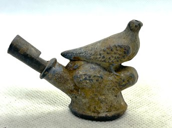 Antique Cold Painted Cast Iron Figural Bird Whistle