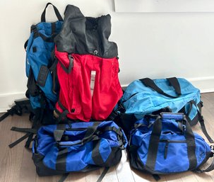 Two Hiking Backpacks And Three Small LL Bean Duffles