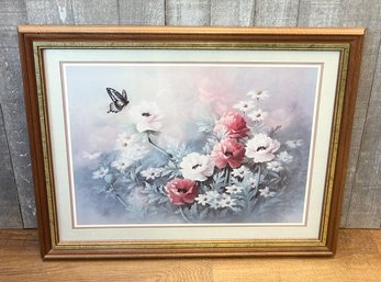 Nicely Framed Floral & Butterfly Chinese Print