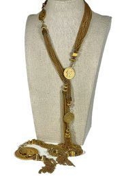 Vintage Designer Gold Tone Coin Embellished Belt Or Necklace