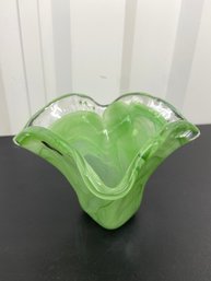 Murano Italian Hand Blown Green Glass Vase 5in