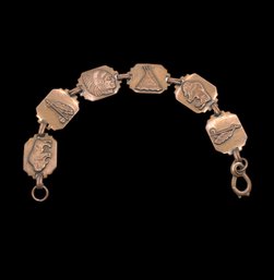 Beautiful Vintage Native America Etched Copper Linked Bracelet