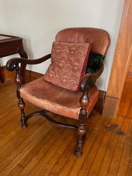 Antique Leather Chair W/ 2 Pillows