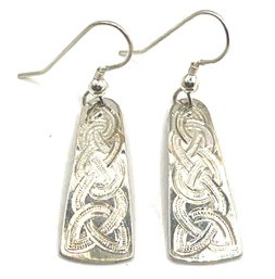 Vintage BM Designer Sterling Silver Etched Dangle Earrings