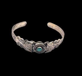 Vintage Native American Turquoise Etched Cuff Bracelet