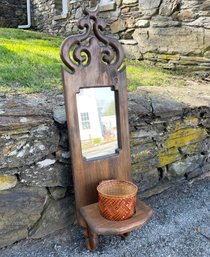 A Scrolled Pine Wall Hanging Mirror/Planter